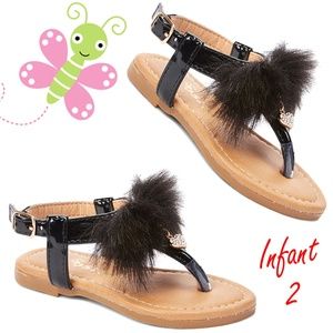 Black Pouf Decorated Sandal - Girls